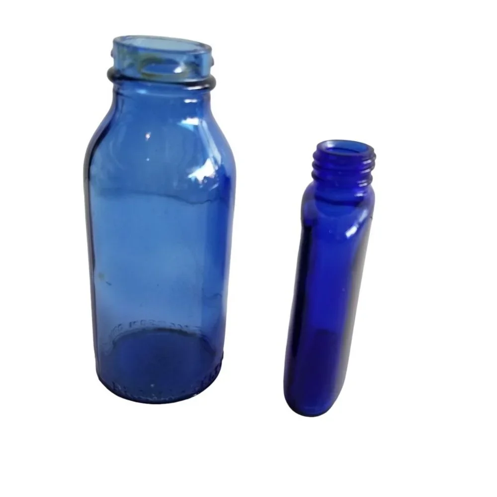 Vintage Cobalt Blue glass Bottles Bromo Seltzer Emerson Drug Co Decorative Old